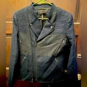 BCBG Max Azria Tweed Moto Jacket | Navy & Black | Size Medium
